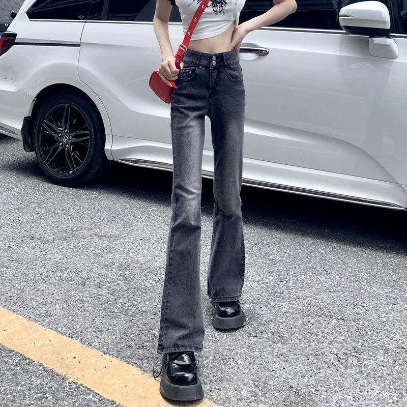 Jeans micro svasati in autunno, corti e nuovi a vita alta, gamba dritta ampia, pantaloni a gamba larga, pantaloni lunghi fino al pavimento_voghion.com