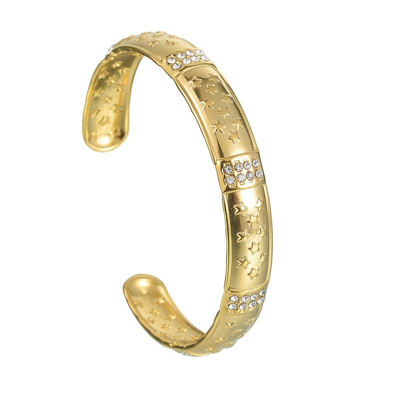 Women's Jewelry Titanium Steel Retro Zircon Open Bracelet Stainless Steel Niche Design Five Pointed Star Adjustable Bracelet_voghion.com