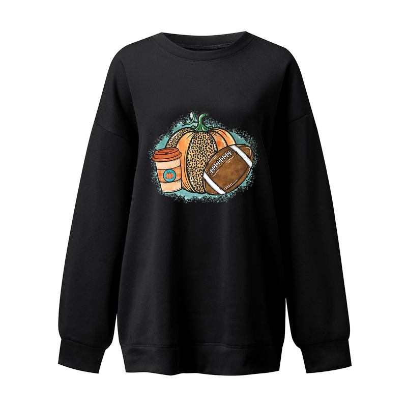 Christmas Women's clothing New velvet off-shoulder sweatshirt Thanksgiving pumpkin print off-shoulder round neck sweatshirt long-sleeved T-shirt_voghion.com