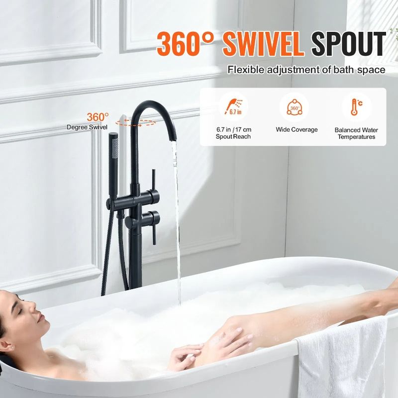 Spout Tub Shower Two Mixer Bathin Floor Mount For Water 360° Faucet Modes Swivel Freestanding Bathtub Filler Taps Freestanding_voghion.com