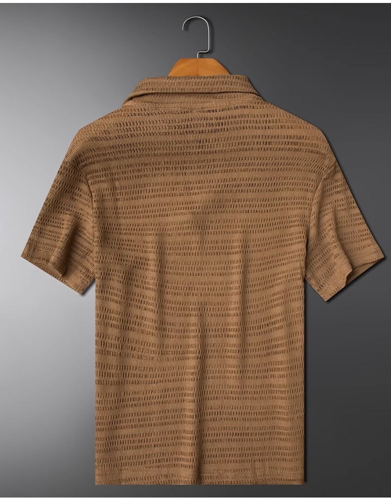 Polo da uomo in maglia traspirante - T-shirt estiva casual a maniche corte con design traforato alla moda e comoda vestibilità ampia_voghion.com
