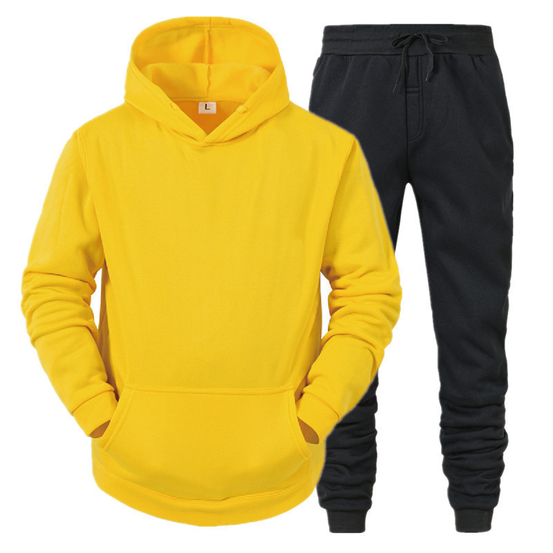 Straight Hoodie Smooth Plate Solid Color Sweater Sport 2 Piece Set Autumn And Winter Fleece_voghion.com