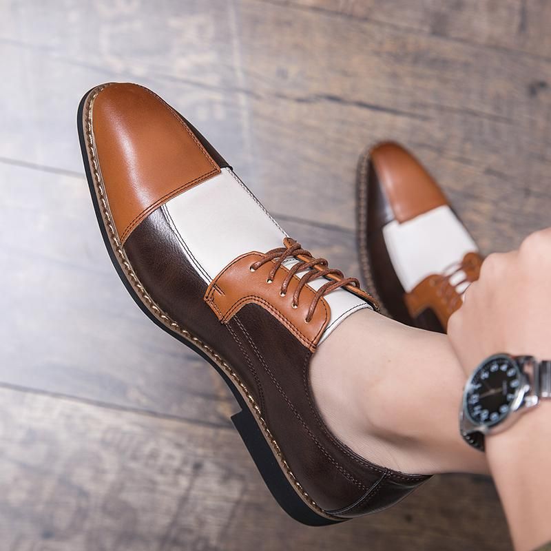 Euro Step Men's Fashion Summer Square Toe Top Layer Leather Business Formal Brogue Office Three-Joint Oxford Shoes_voghion.com