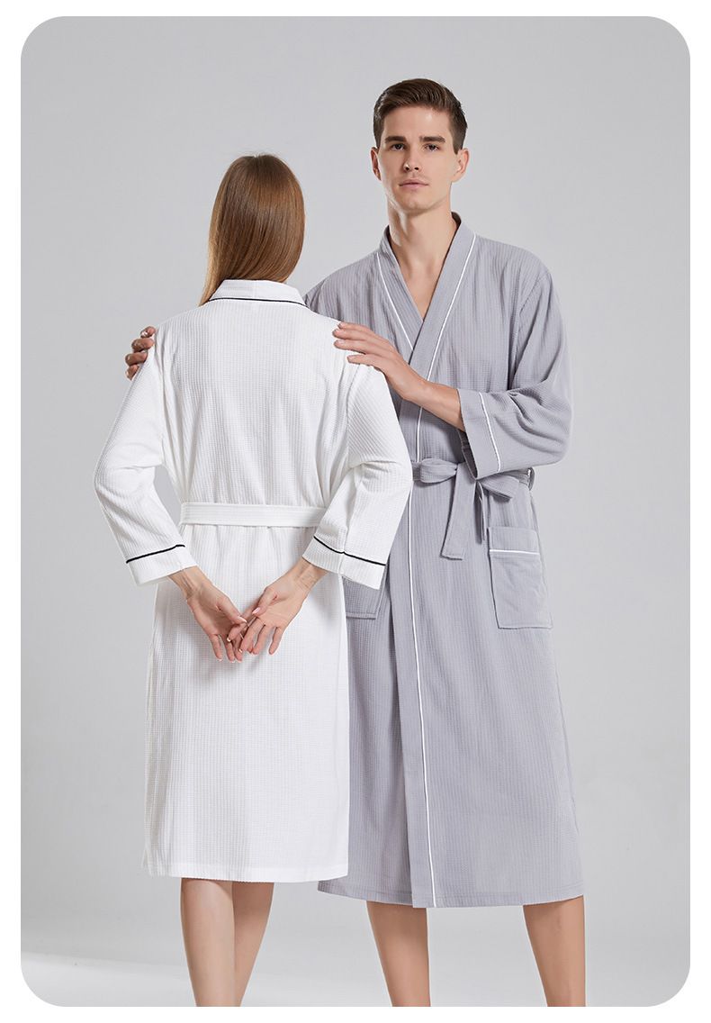 Bata de baño ultrasuave con tejido gofrado para mujer y hombre: bata de spa ligera de manga larga, de secado rápido, cómoda y para estar en casa._voghion.com
