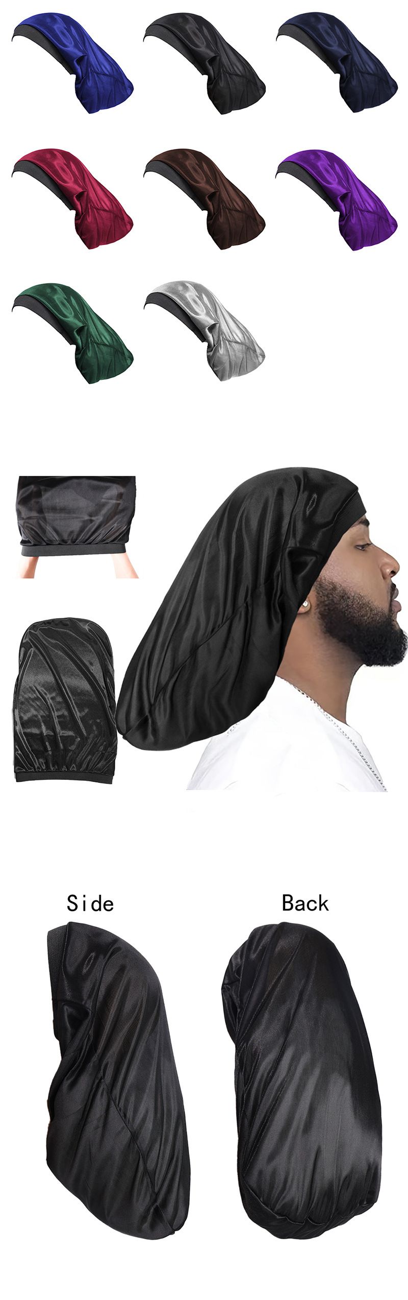 Bonnet de nuit en soie élastique à larges bords pour homme, bonnet de nuit modelant les cheveux_voghion.com