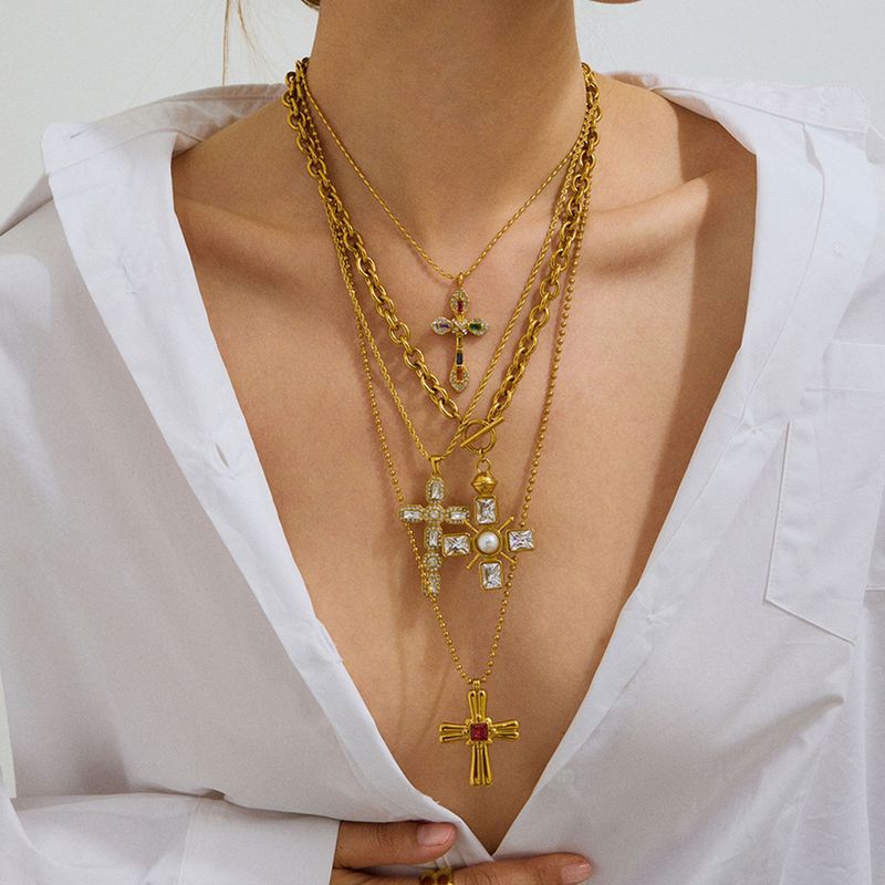 Women's Jewelry Stainless Steel Cross Pendant Necklace Hypoallergenic Durable Layering Chain Minimalist Elegant Gift For Her_voghion.com
