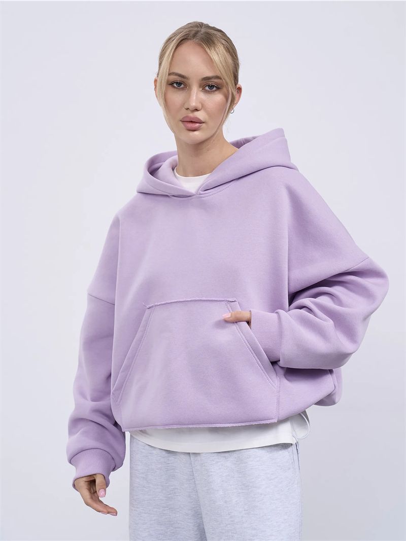 Cropped Hoodie With Drawstring Waist – Oversized Streetwear Pullover With Kangaroo Pocket (S-XL, 7 Colors)_voghion.com