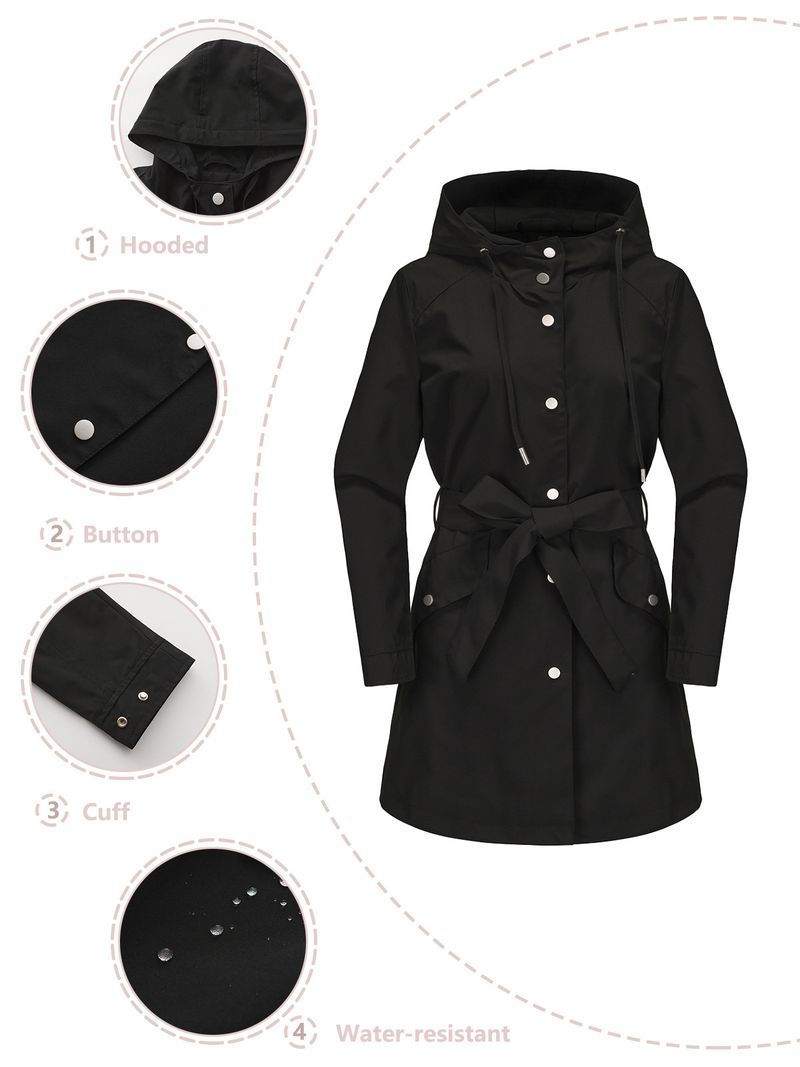 Veste imperméable à capuche avec ceinture pour femme, nouvelle collection printemps et automne 2024, coupe-vent ample et décontracté_voghion.com
