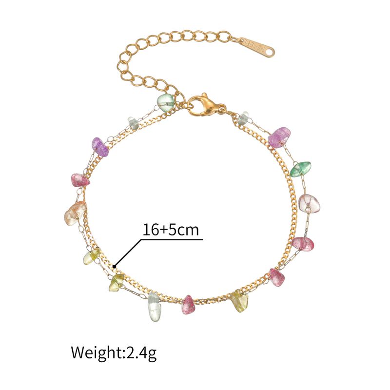 Bohemian Style Fashion Bracelet Gold Stainless Steel Colorful Crushed Stone Multi-layer Stacking Jewelry_voghion.com