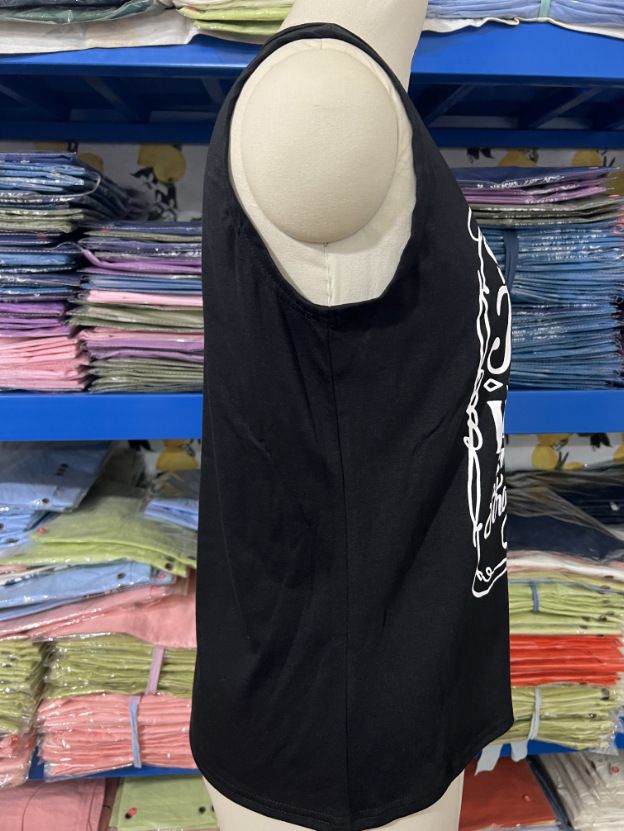 Women's clothing trade women's small vest hot-selling interesting letter printing fashion V-neck sleeveless T-shirt_voghion.com