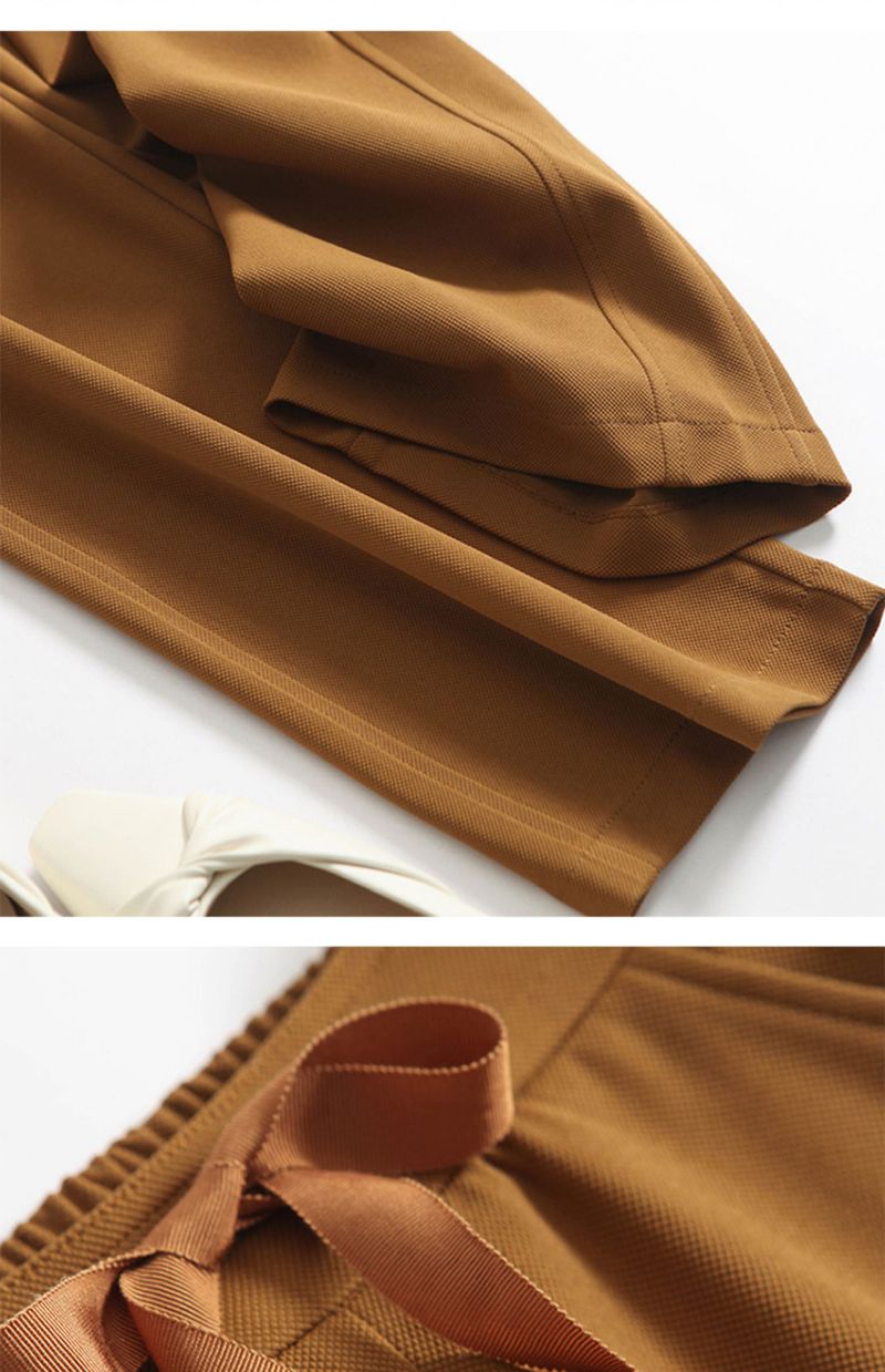 Women's Clothing Plaid Temperament Commuting Beltless High Waist Drawstring Loose Yellow Trousers Wide Leg Pants_voghion.com