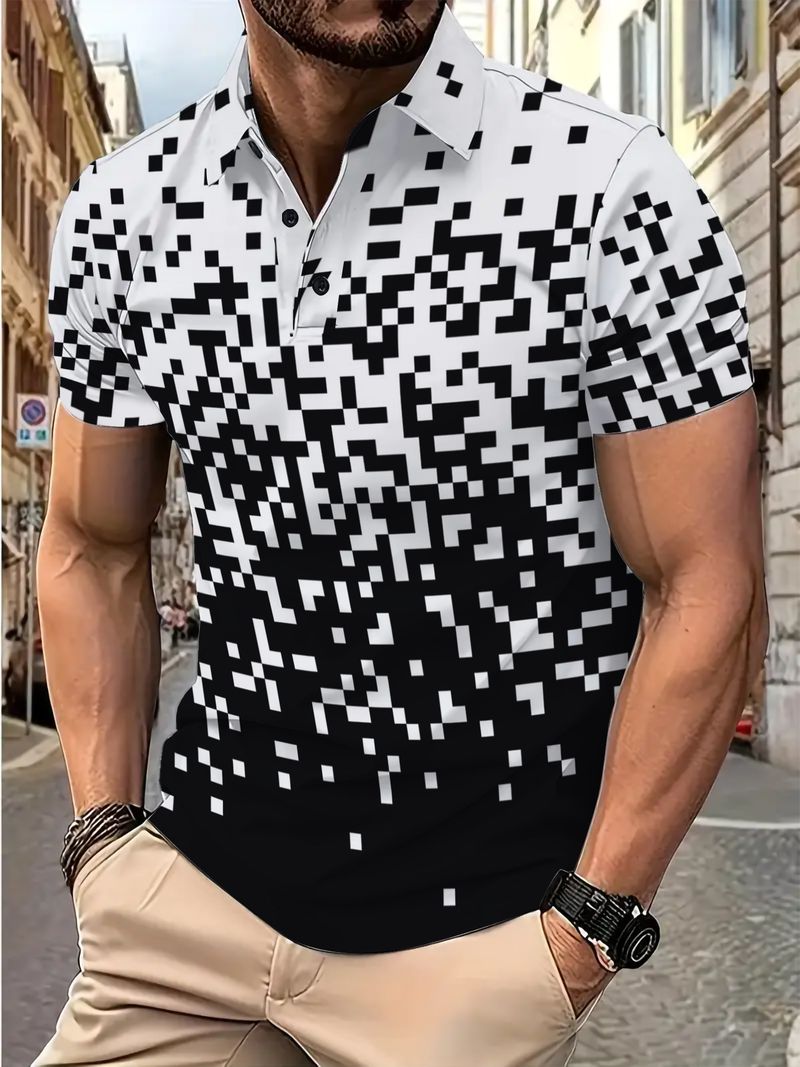 Herrenbekleidung Neues Poloshirt Schwarz Kariert Mode Lässig Bedrucktes Hemd Urlaubsstil Herrenhemd mit Blumenmuster_voghion.com