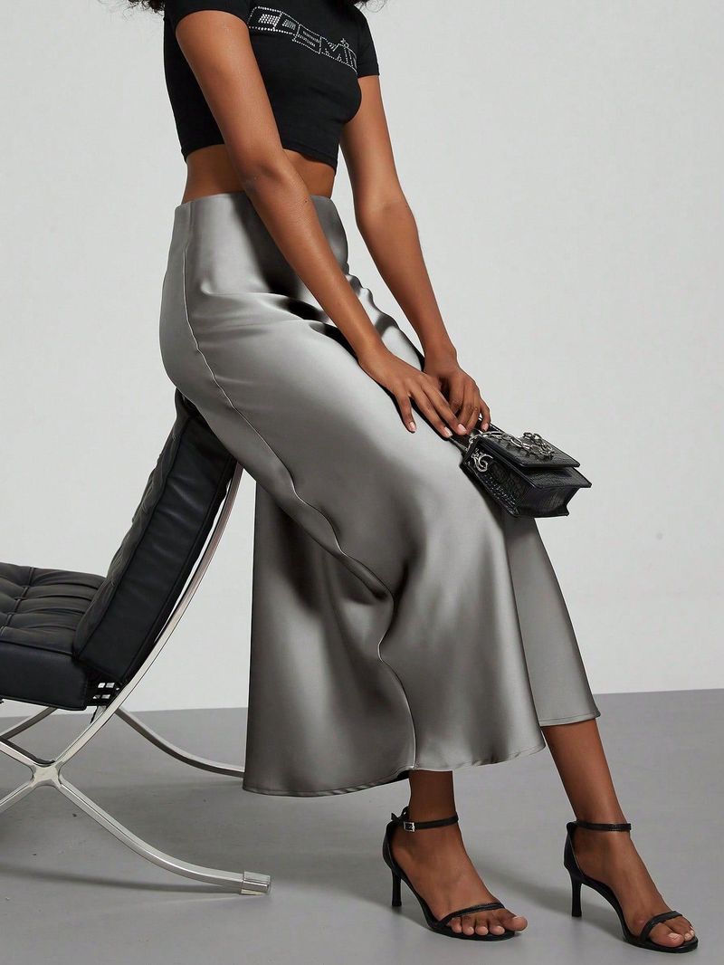 Luxuriöser Satin-Midirock – Hochglänzender A-Linien-Rock für Damen, eleganter Bleistiftrock für Büro und Party mit hochwertigem Fall_voghion.com