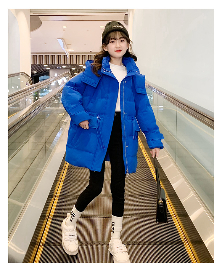 Korean-Style Girls' Long Puffer Coat – Premium Polyester Winter Jacket With Hood (130-170cm, High Neck, Windproof, Machine Washable)_voghion.com