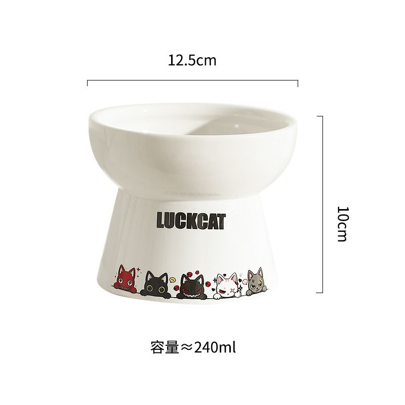 Gamelle anti-basculement en céramique LUCKCAT pour chat, avec protection cervicale et bouche inclinée._voghion.com