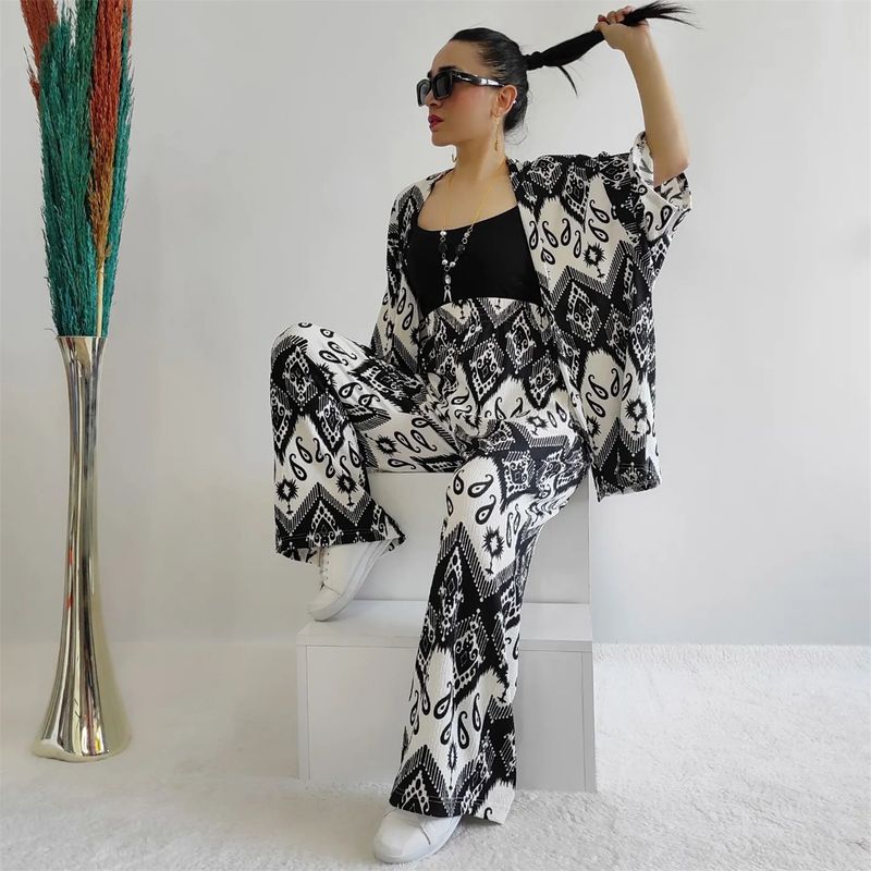 ChicShe Foreign Trade Middle East Damenmode Sommer 2024: Neues, lockeres Plus-Size-Shirt mit Print und halblangen Ärmeln, lässige Hose mit weitem Bein_voghion.com