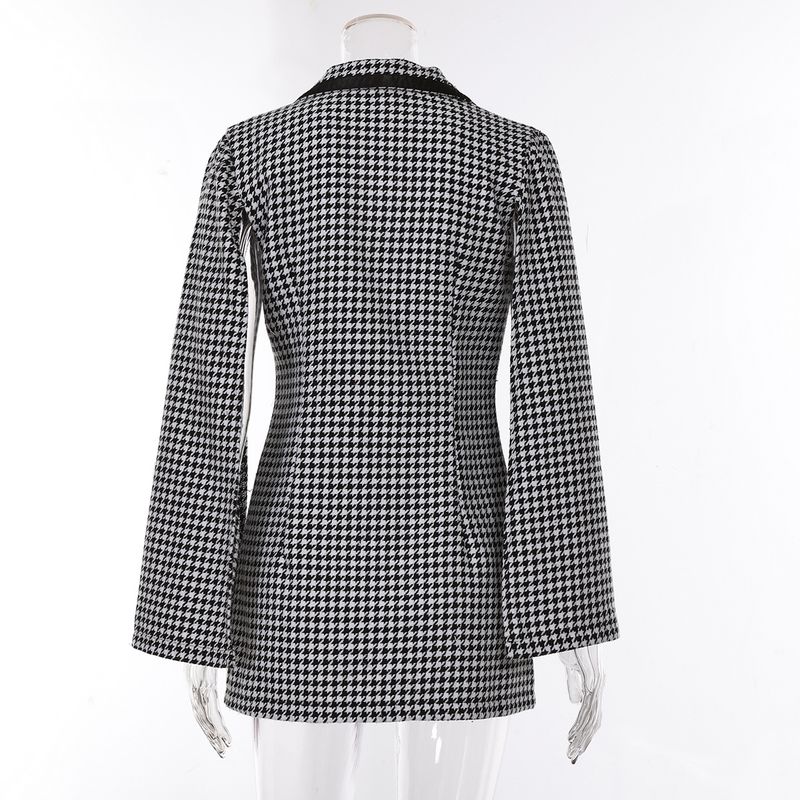 Women's Clothing houndstooth suit jacket female winter new style split long sleeve commuter temperament small suit _voghion.com