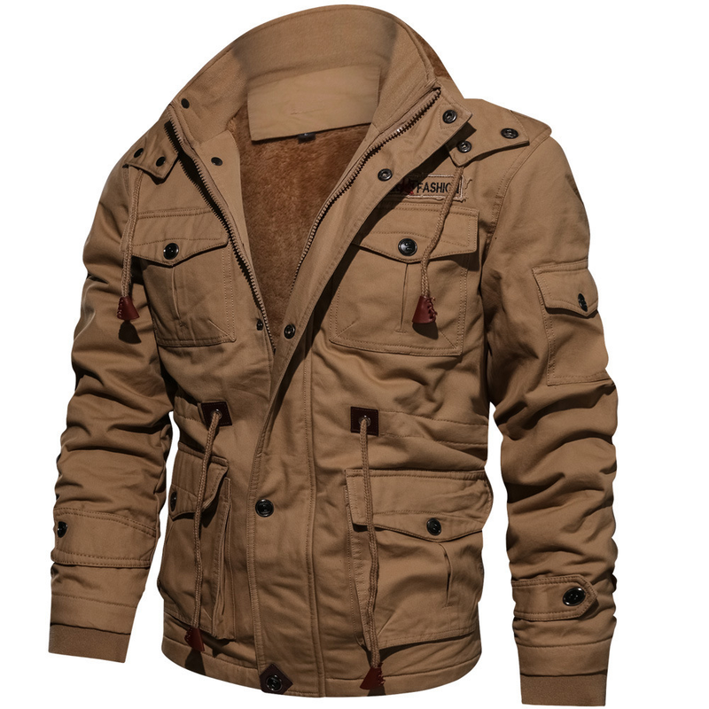 ActiveGo ActiveGo Giacca da lavoro lavata di media lunghezza in cotone spesso foderato in pile con cappuccio da uomo autunno inverno 2024_voghion.com