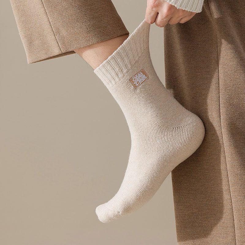 Herre Tykke Frotté Sokker Vinter Tykke Håndklædesokker Casual Broderi Mellemrørssokker Bomuldssokker Herre Varme Sokker Uldsokker_voghion.com
