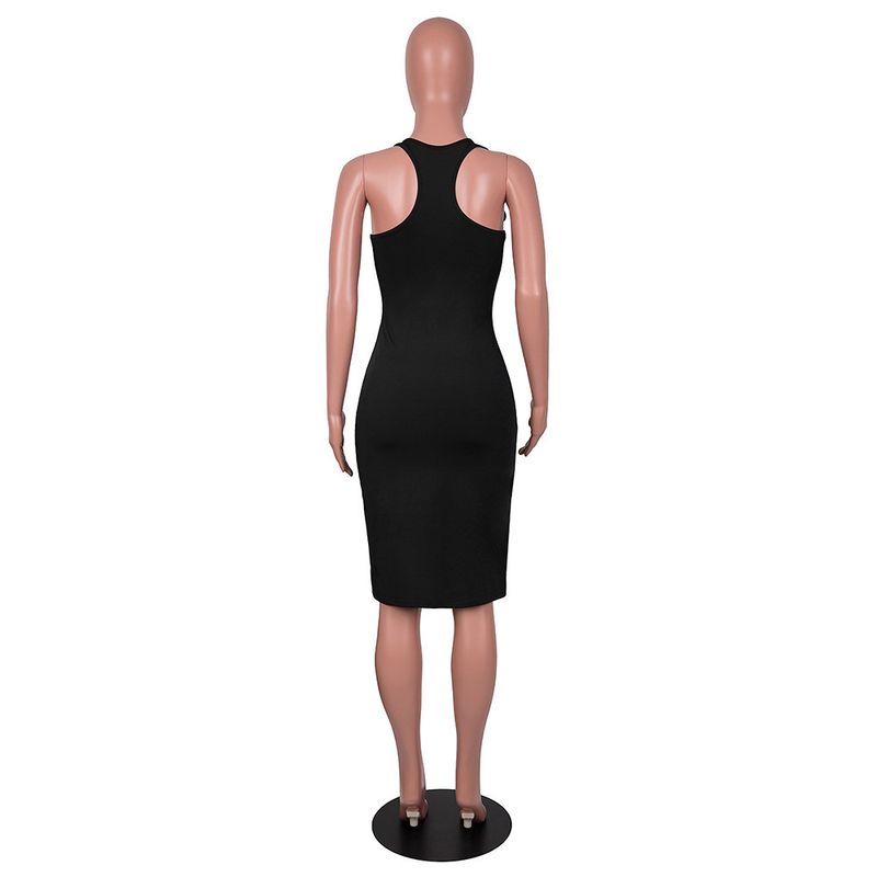 Cross-Level Damenmode, einfarbig, sexy, V-Ausschnitt, eng anliegend, figurbetontes Tank-Kleid_voghion.com