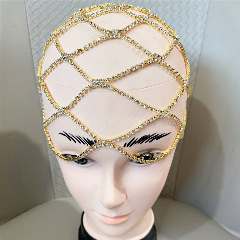Elegante cerchietto in rete di strass con frange per gioielli da donna, per matrimoni, feste e spettacoli teatrali - Oro, Argento, Nero_voghion.com