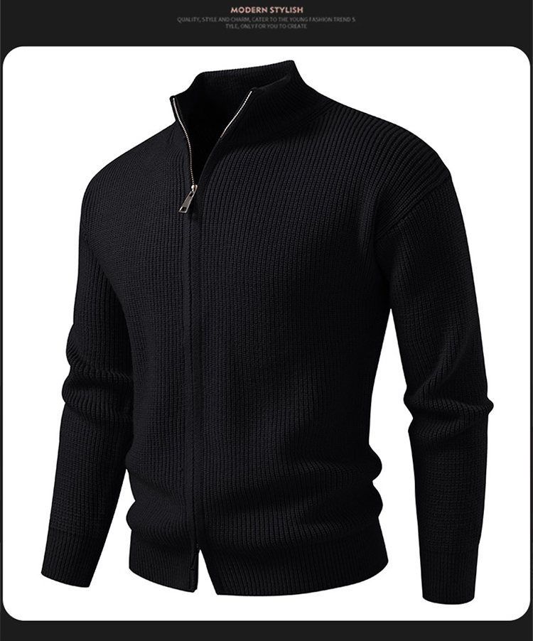 Men's Fashion Solid Color Knit Cardigan With Stand Collar, Loose Fit Long Sleeve Sweater For Casual & Sporty Style_voghion.com