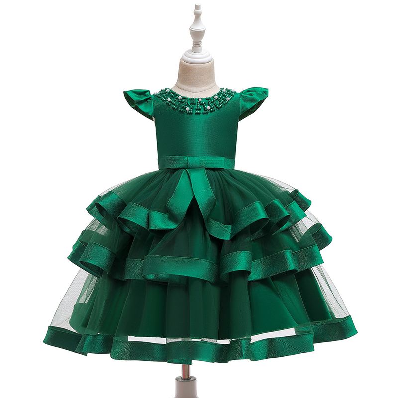 Robe de spectacle perlée pour enfants européens et américains, robe bouffante multicouche pour fille, robe de Noël pour enfants_voghion.com
