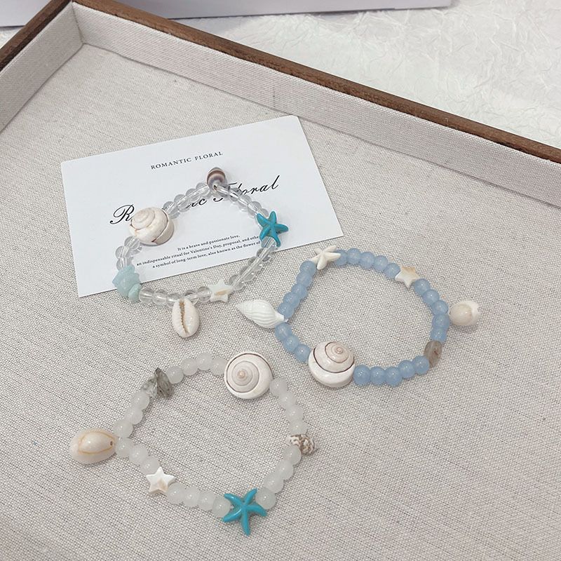 Ozean-Stil Bunte Perlen Muschel Seestern Armband für Frauen, Sommer Nische Reise Urlaub Beste Freundin Schmuck_voghion.com