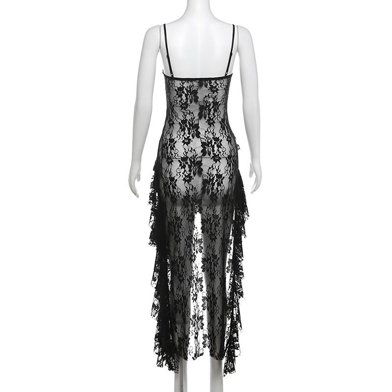 Abito corto senza maniche a pois con scollo a V e stampa floreale, autunno, conveniente, antirughe, comodo, sinonimi_voghion.com