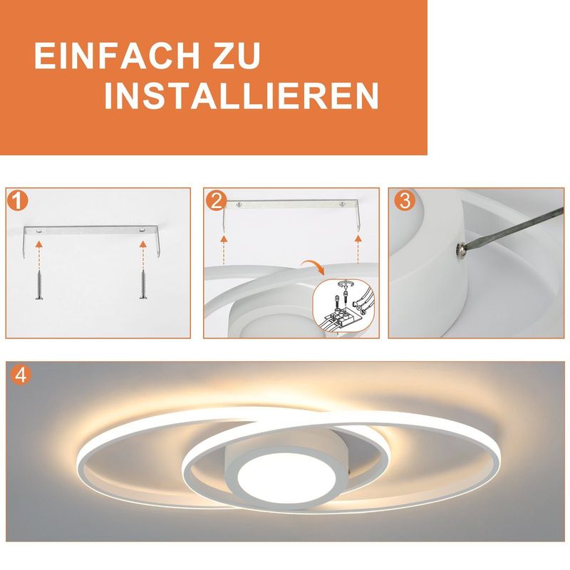 Glitzerlife LED Deckenleuchte Flach Weiß Deckenlampe - Wohnzimmerlampe 48W Metall Schlafzimmerlampe Dimmbar Mit Fernbedienung 3000K-6500K Modern Für Büro Balkon_voghion.com