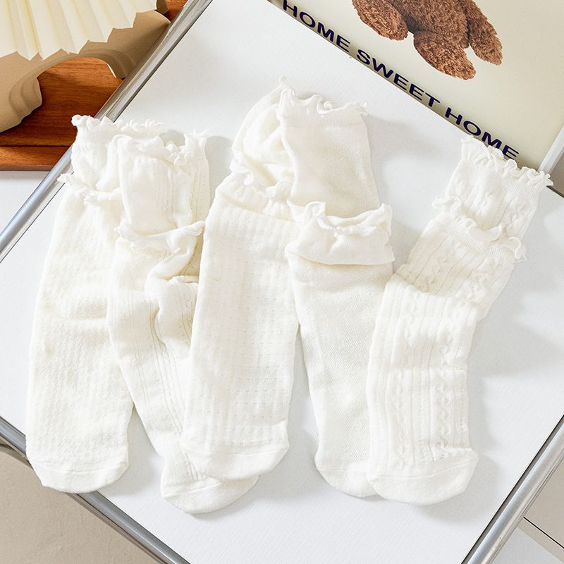 Calzini estivi nuovi calzini in pizzo da donna in maglia sottile tinta unita calzini da donna con bordo in legno e orecchie calzini bianchi da principessa dolce_voghion.com