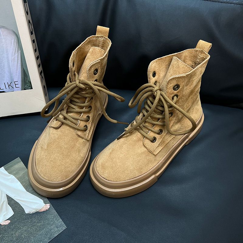 British Style Martin 2024 Autumn New Student Versatile Brown Flat Short Breathable Single Boots For Women_voghion.com