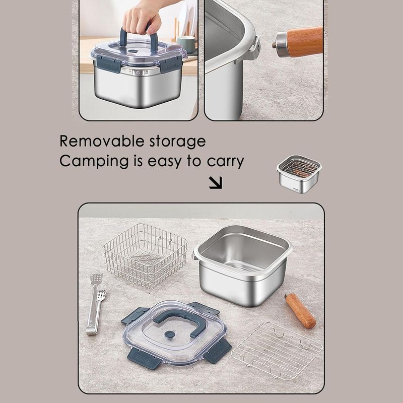 7-teiliges silbernes Camping-Kochgeschirr-Set (2500 ml) – Multifunktionaler Frittiertopf, ideal für Rucksackreisen und Campingabenteuer_voghion.com