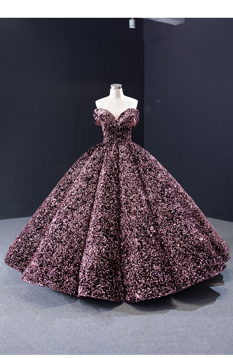 Braut Hochzeit Frauen 2025 Farbwechsel Pailletten Ballkleid Off-Shoulder Puff Kleid Erwachsene_voghion.com