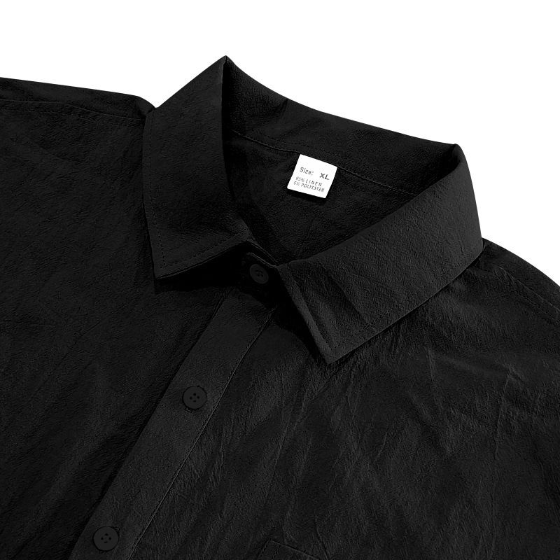 Herrenbekleidung Leinen Lose Casual Revers Casual Kurzarmhemd_voghion.com