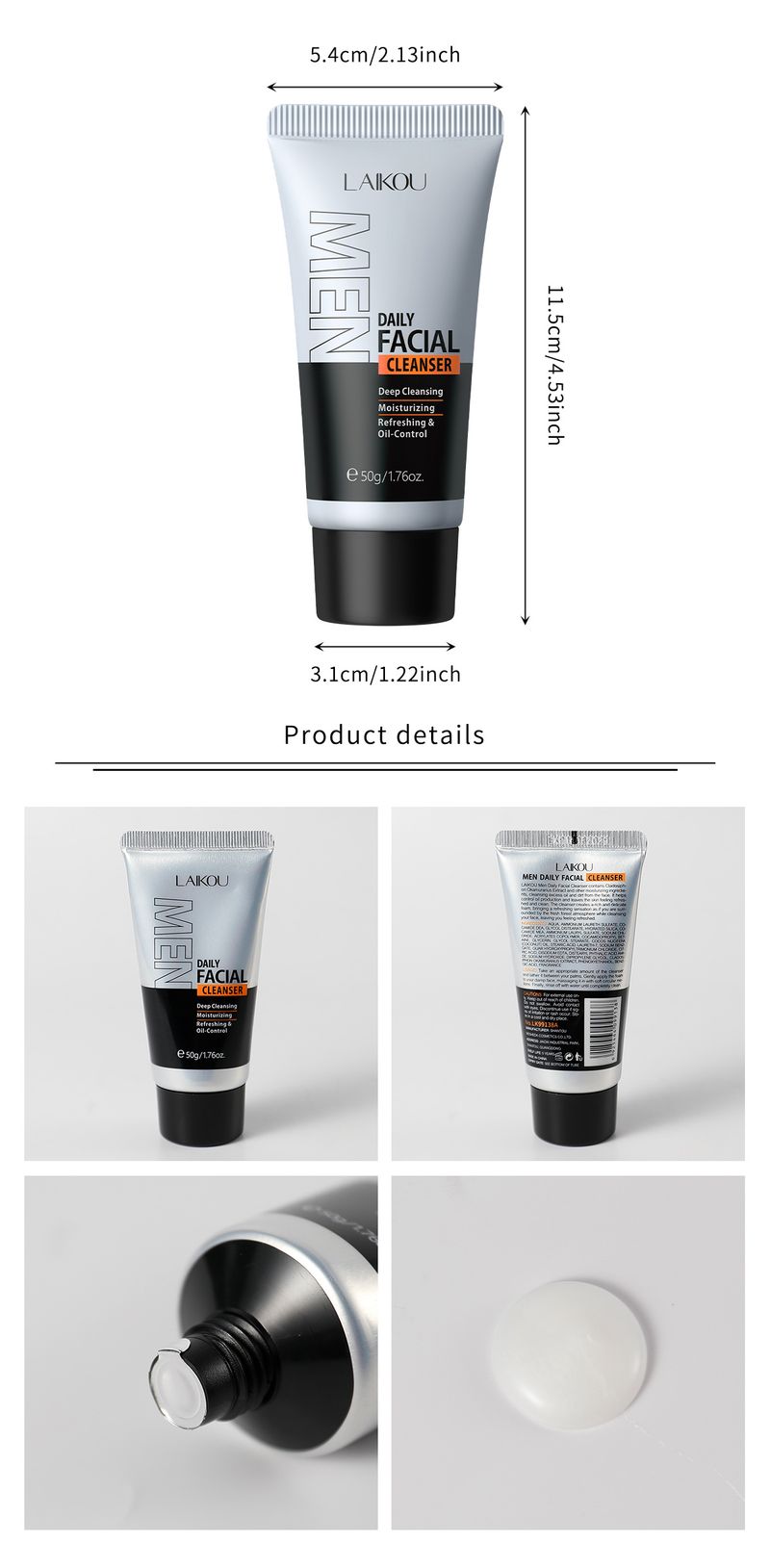 LAIKOU Men's Facial Cleanser 50g Refreshing Cleanser Face Cleansing Hydrating Moisturizing_voghion.com