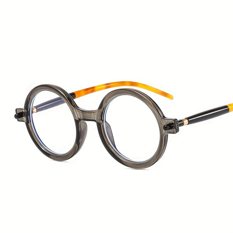 Men's Round Frame Flat Lens Trendy Mixed Color PC Glasses Vintage Decorative Eyewear_voghion.com