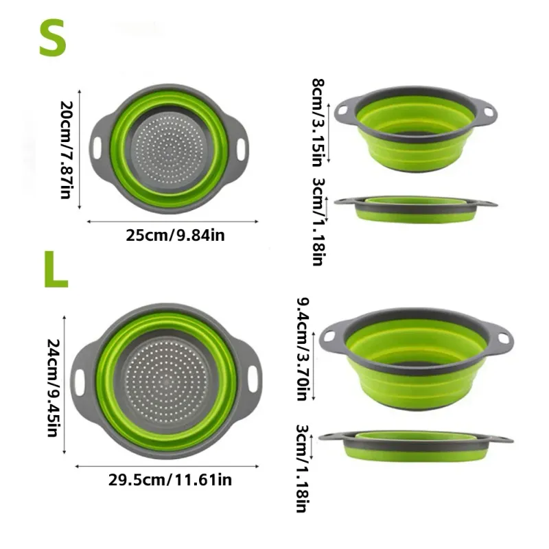 Silicone Folding Drain Basket Fruit Vegetable Washing Basket Foldable Strainer Colander Collapsible Drainer Kitchen Storage Tool_voghion.com