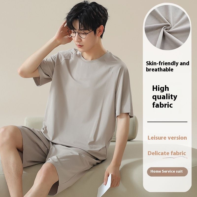 Summer new Modal men's short sleeved shorts casual suit home wear summer cool feeling fat plus size_voghion.com