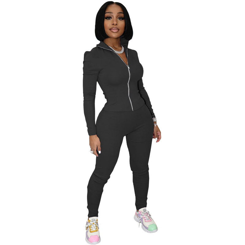 Lässiger Fingerling-Sportanzug für Damen (zweiteiliges Set)_voghion.com