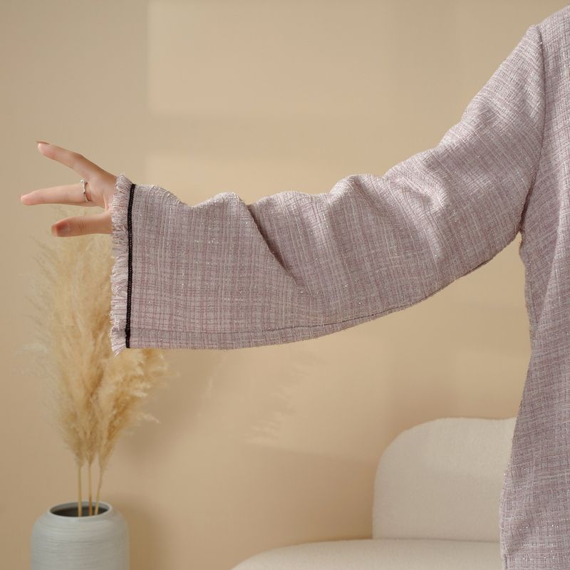 Muslim Women's Clothing Abaya Tassel Detail And Plaid Design Warm Coat Prayer Robe Dress_voghion.com