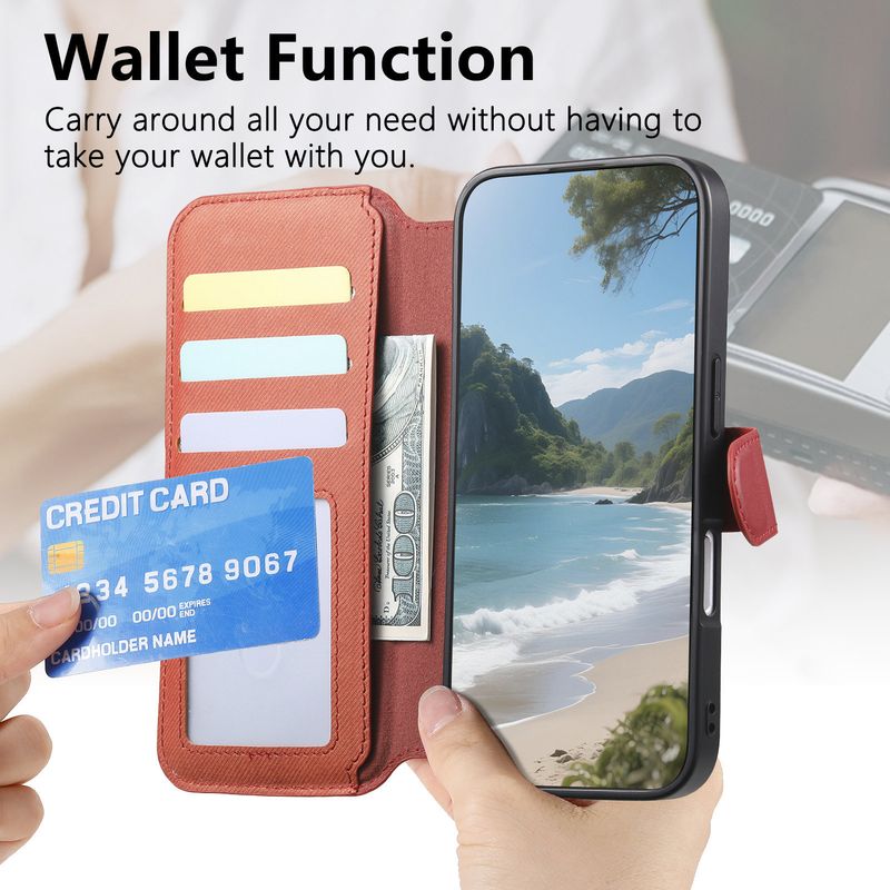 TechGlobe Compatible 17 Magnetic 2-in-1 Structure IPhone 16 Flip Cover Protective Leather With Coin And Card Slot PU Phone_voghion.com