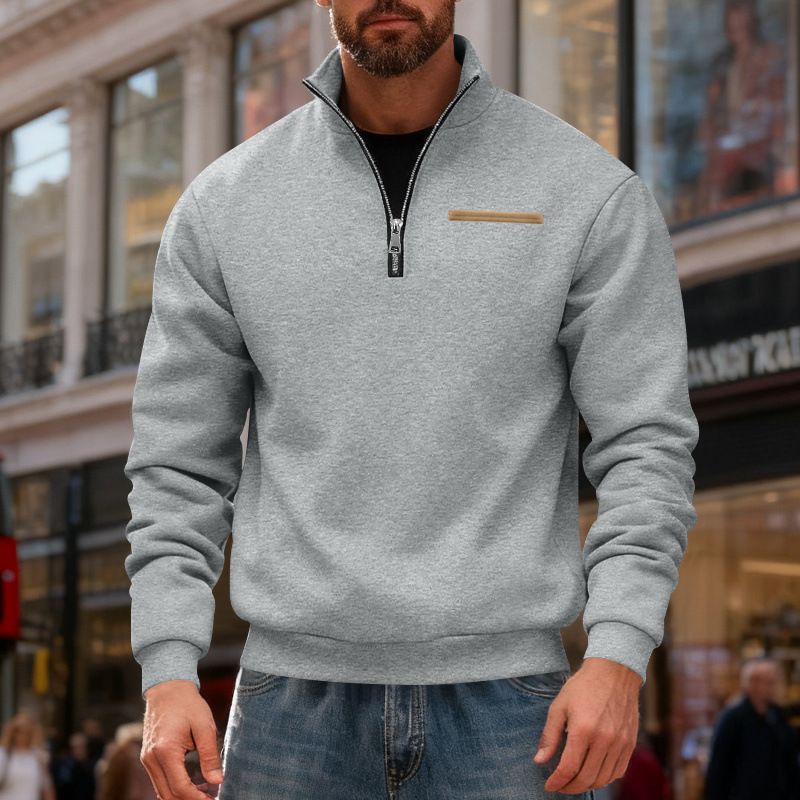 Felpa invernale da uomo con mezza zip, foderata in pile, pesante, con collo alto e finiture a contrasto, abbigliamento sportivo per esterni_voghion.com