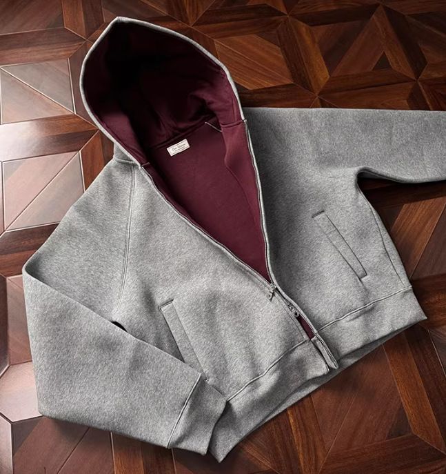 Sweat à capuche style vieille fortune pour homme, cardigan intérieur rouge impérial brodé US, automne-hiver décontracté et épais_voghion.com