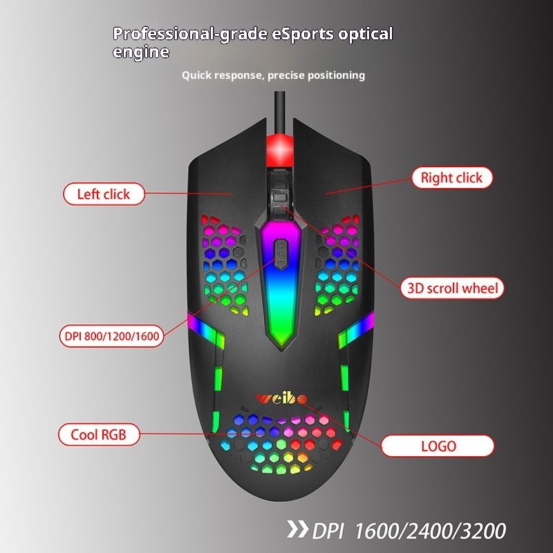 Digitex Digitex Produttore all'ingrosso transfrontaliero di mouse per computer luminosi M37 con cavo e cavo Weibo Gaming_voghion.com