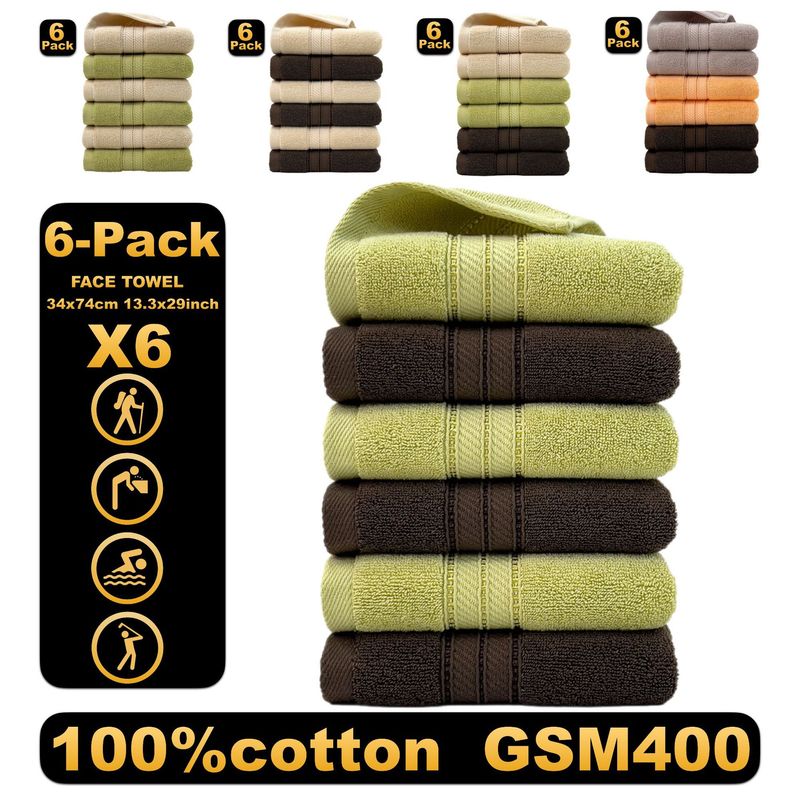 Solid Color Cotton Towel Six Packs Household Cotton Adult Face Wash Towel Thickened Absorbent_voghion.com