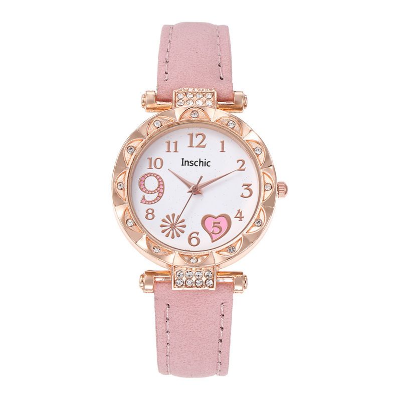 6 st/set Populärt Mode Diamant Fjärils Kärleksbälte Quartz Klocka + Rosa Kärleksstensset_voghion.com