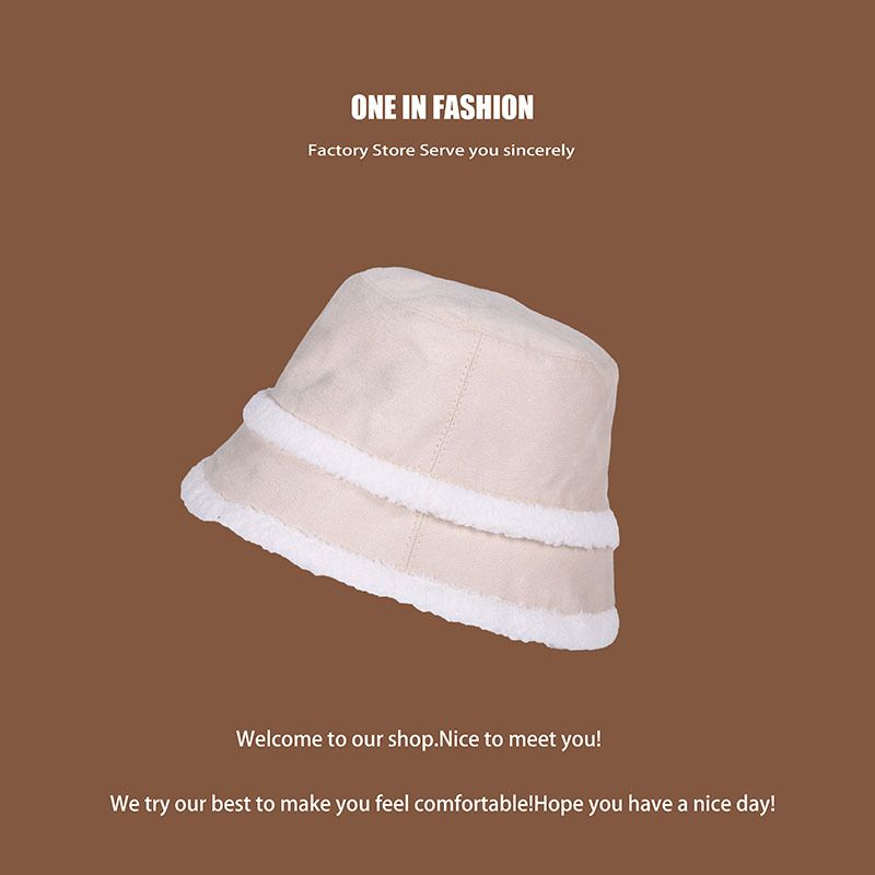 Verdikte suède emmerhoed Vrouwen dragen veelzijdige gezicht Lamswol warme bassin hoed in de herfst en winter_voghion.com