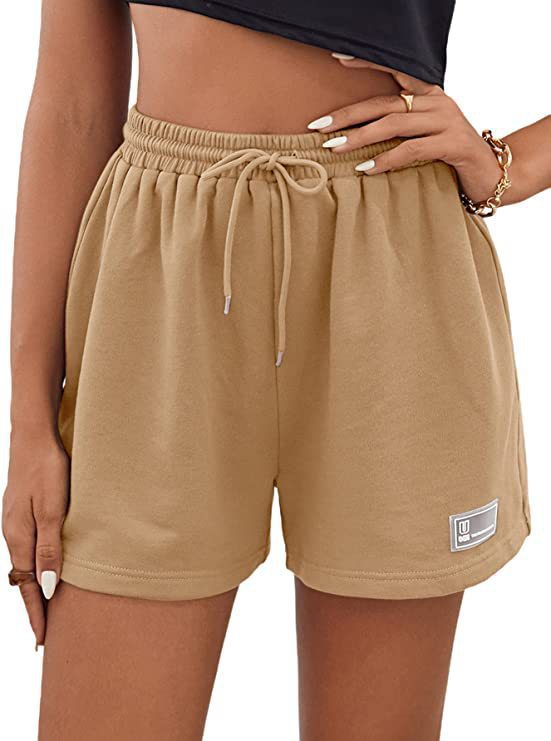 Abbigliamento da donna Pantaloncini larghi casual legati in maglia sportiva in tinta unita_voghion.com
