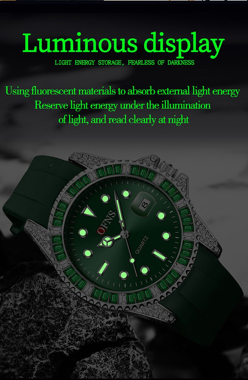 Men's Classic Diver Style Watch With Luminous Dial, Waterproof Casual Wristwatch With Date Function TPU Strap Classic Green Water Ghost Luminous Watch_voghion.com